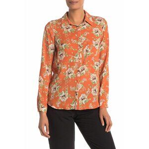 Pleione Womens Button Up Shirt Long Sleeve Blouse Floral Pockets Top Size S NWT